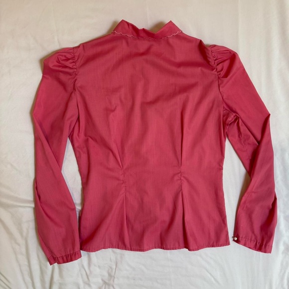 Pink Fitted Button Down Blouse with Quilted Top and Embroidered Collar VTG 70s - Picture 7 of 8